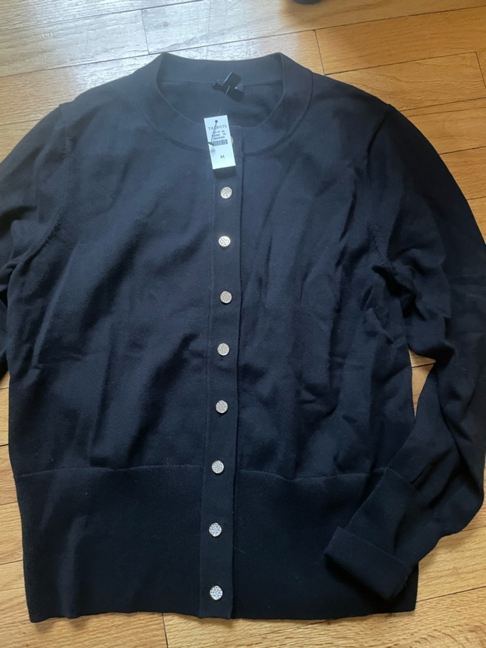 Talbots Occasions Black Bejeweled Button-Front Crewneck Cardigan